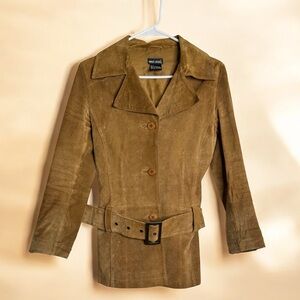 Wet Seal 100% Suede Leather Coat Jacket Tan Color Size Small Removable Belt